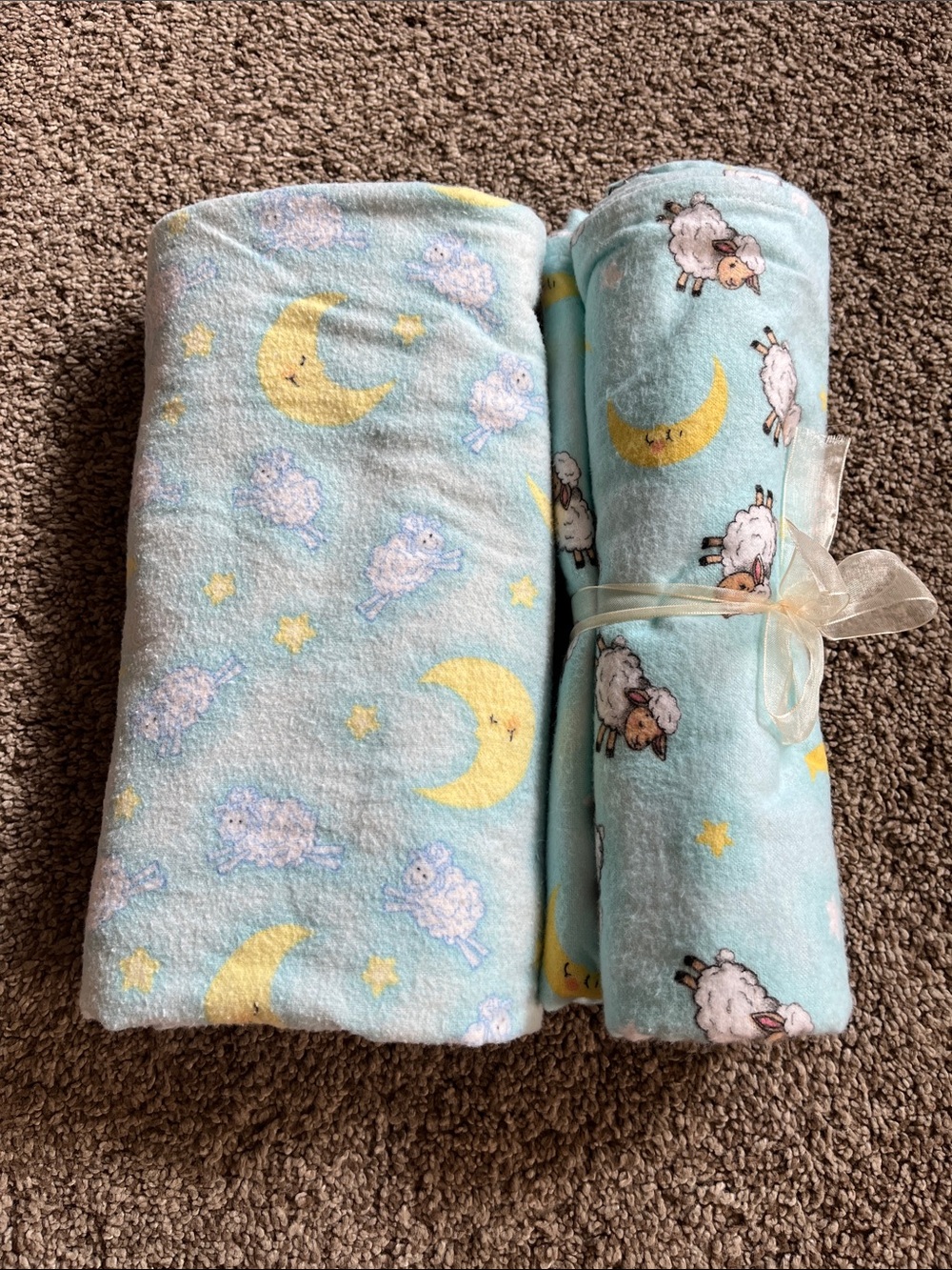 Baby Fleece Blanket Set - Light Blue Moon & Sheep Pattern
